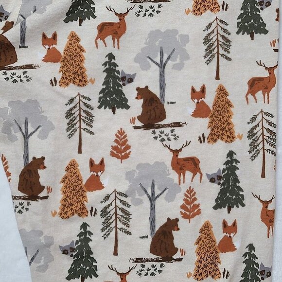 PJ Place Adult XL Forest Animal Print Pajama Pants Bear Fox Deer Racoon Trees - Picture 6 of 9